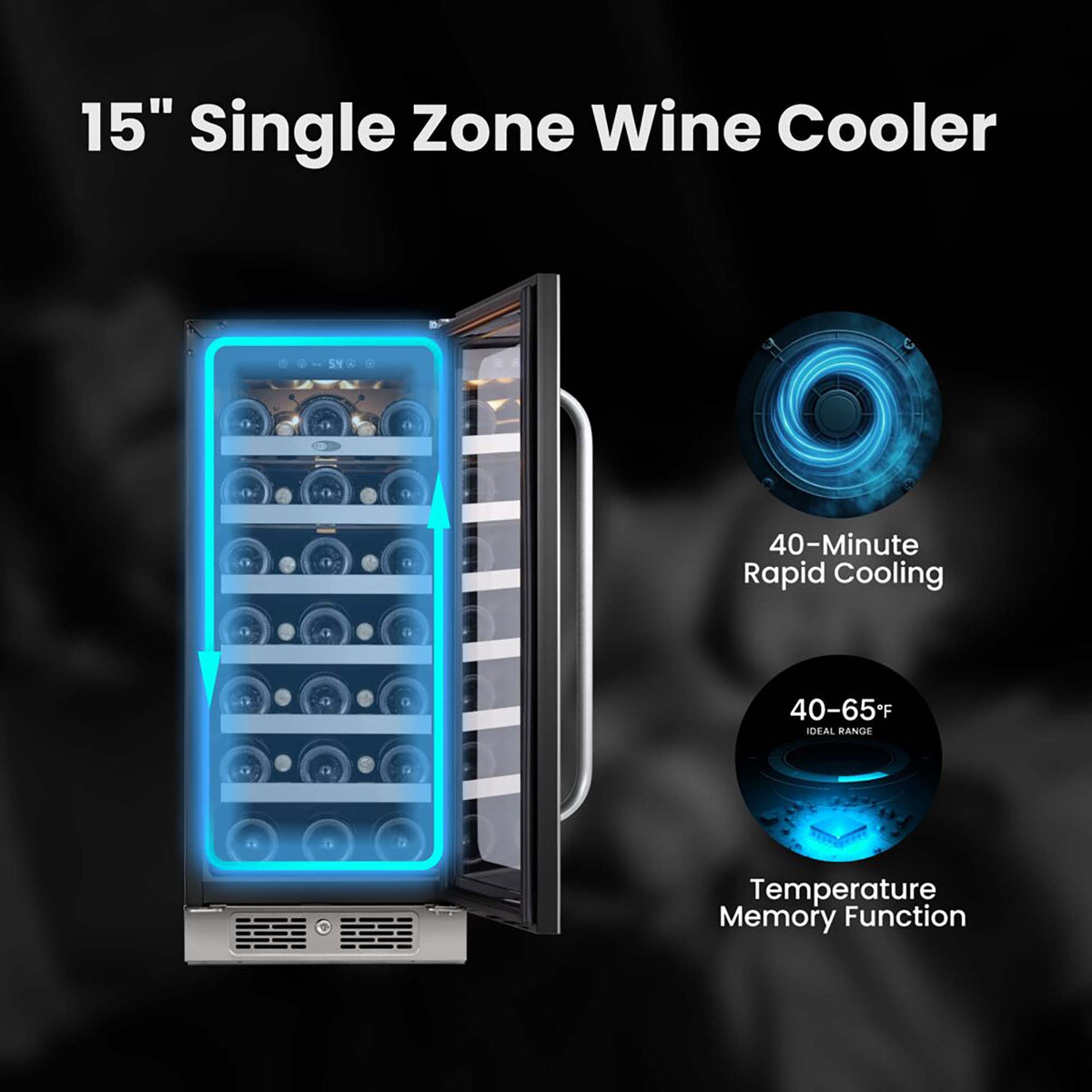 Whynter BSR-033SW 15 inch Built-ln 33 Bottle Undercounter Stainless Steel Wine Fridge with Reversible Door, Digital Control, Lock, and Carbon Filter - product image 3