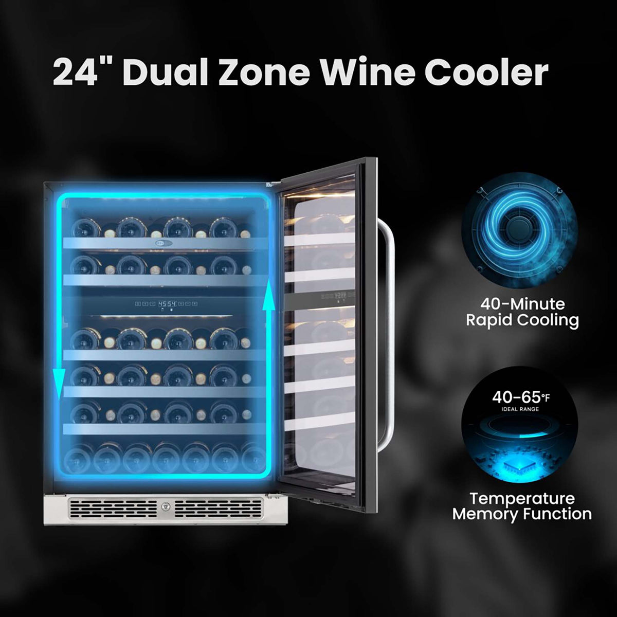 Whynter BSR-046DW 24 inch Built-ln 46 Bottle Undercounter Stainless Steel Wine Fridge with Reversible Door, Digital Control, Lock, and Carbon Filter - product image 4
