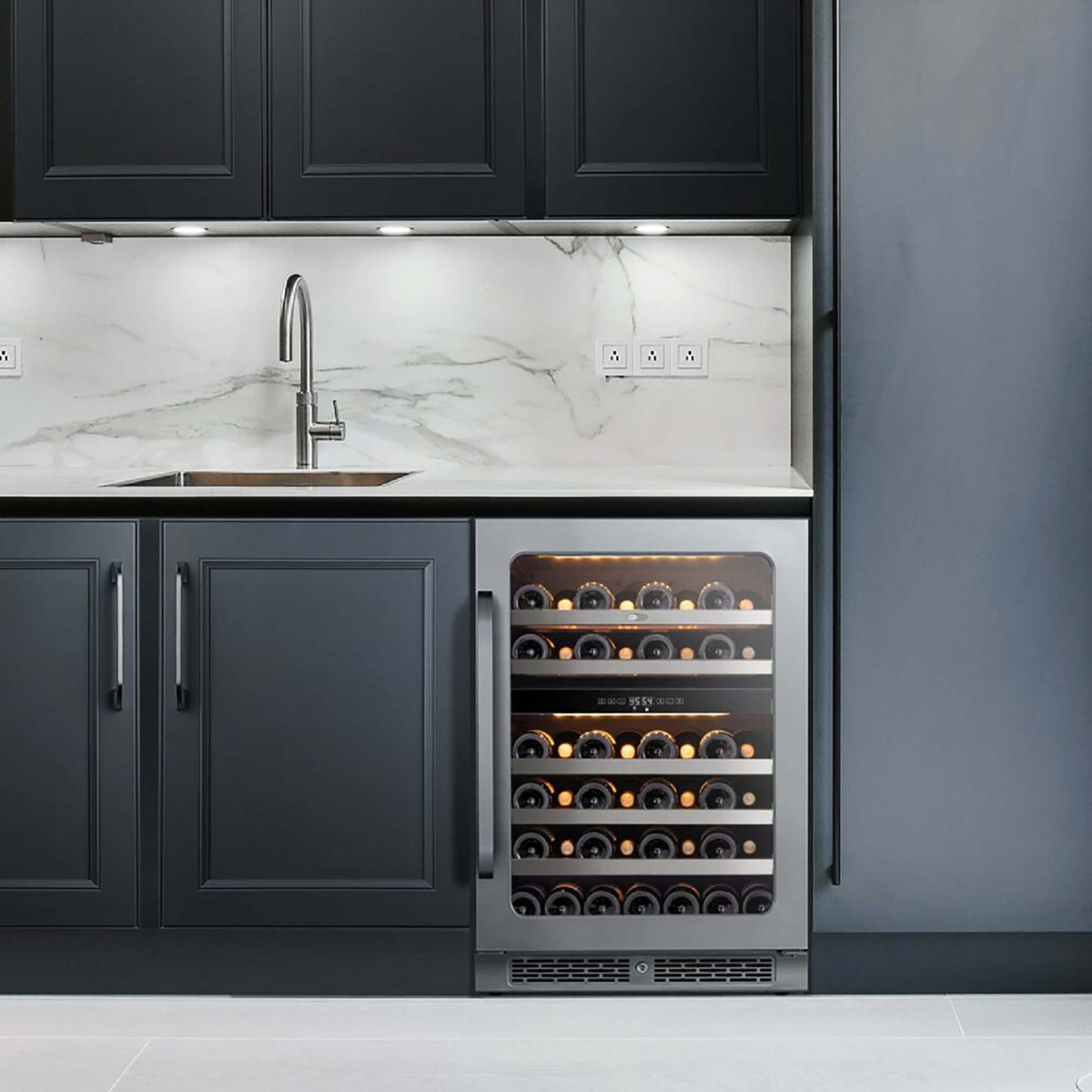 Whynter BSR-046DW 24 inch Built-ln 46 Bottle Undercounter Stainless Steel Wine Fridge with Reversible Door, Digital Control, Lock, and Carbon Filter - front view