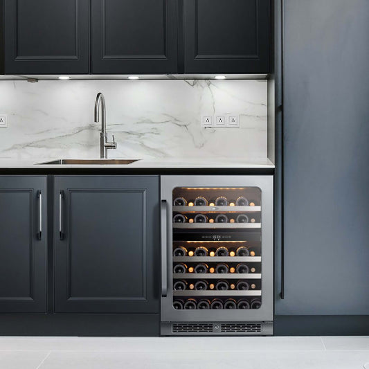Whynter BSR-046DW 24 inch Built-ln 46 Bottle Undercounter Stainless Steel Wine Fridge with Reversible Door, Digital Control, Lock, and Carbon Filter - front view