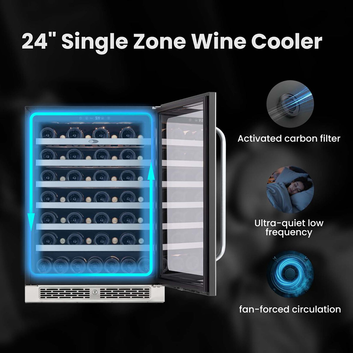 Whynter BSR-054SW 24 inch Built-ln 54 Bottle Undercounter Stainless Steel Wine Fridge with Reversible Door, Digital Control, Lock, and Carbon Filter - product image 3