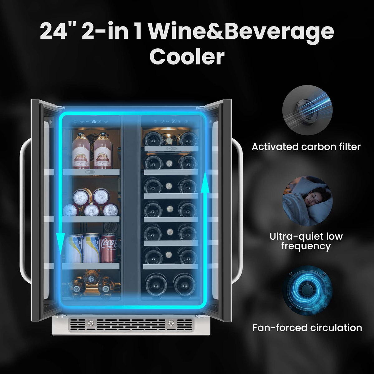 Whynter BSR-6020FDS 24 inch Built-ln Wine Fridge 20 Bottles & 60 Cans Undercounter Stainless Steel Wine Refrigerator with Digital Control, Lock, and Carbon Filter - product image 3