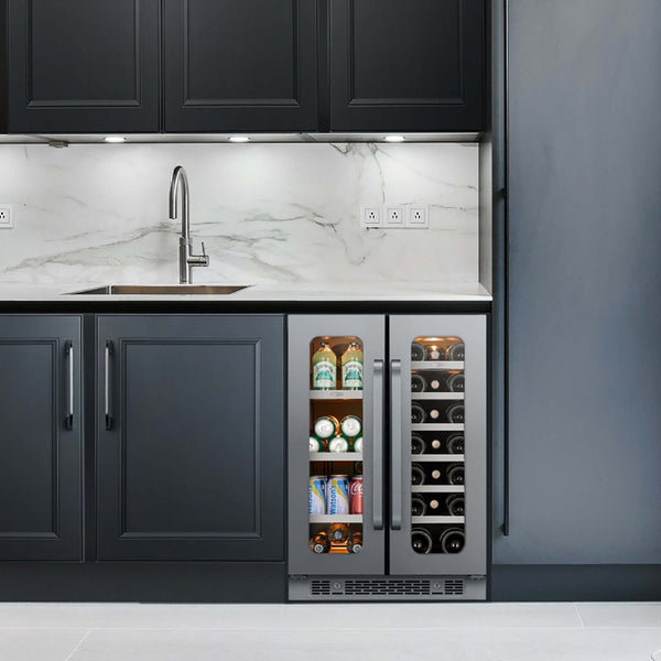 Whynter BSR-6020FDS 24 inch Built-ln Wine Fridge 20 Bottles & 60 Cans Undercounter Stainless Steel Wine Refrigerator with Digital Control, Lock, and Carbon Filter - front view