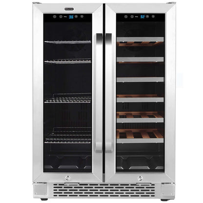 Whynter BWB-2060FDS/BWB-2060FDSa 24″ Built-In French Door Dual Zone 20 Bottle Wine Refrigerator 60 Can Beverage Center - front view