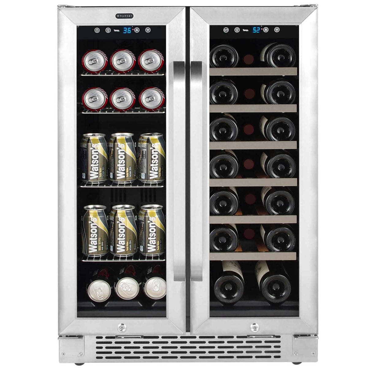 Whynter BWB-2060FDS/BWB-2060FDSa 24″ Built-In French Door Dual Zone 20 Bottle Wine Refrigerator 60 Can Beverage Center - product image 2