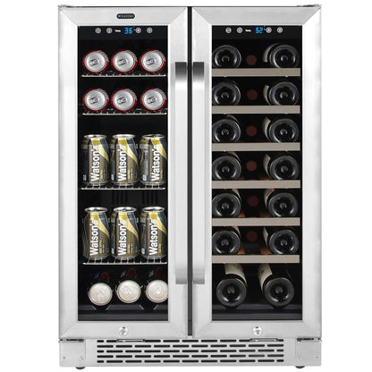 Whynter BWB-2060FDS/BWB-2060FDSa 24″ Built-In French Door Dual Zone 20 Bottle Wine Refrigerator 60 Can Beverage Center - product image 2