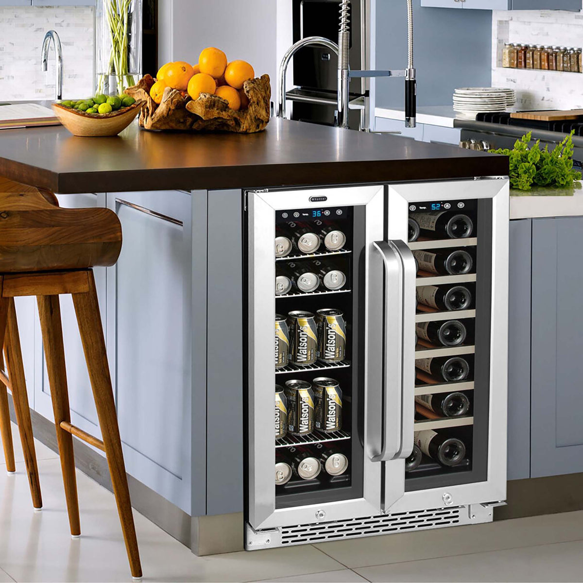 Whynter BWB-2060FDS/BWB-2060FDSa 24″ Built-In French Door Dual Zone 20 Bottle Wine Refrigerator 60 Can Beverage Center - product image 4