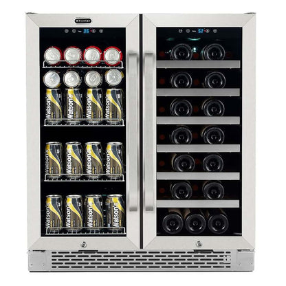 Whynter BWB-3388FDS/BWB-3388FDSa 30″ Built-In French Door Dual Zone 33 Bottle Wine Refrigerator 88 Can Beverage Center - front view