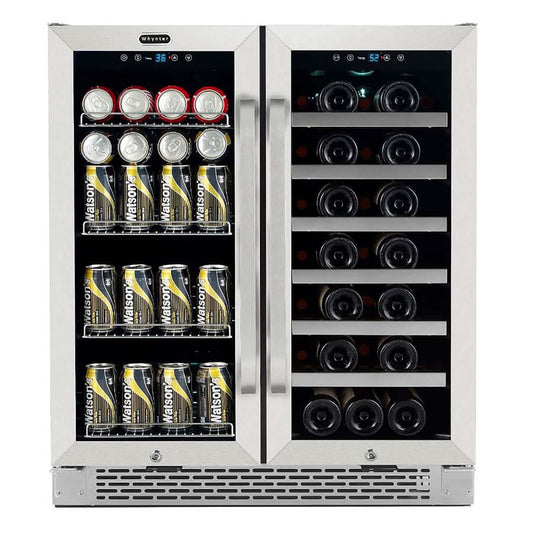 Whynter BWB-3388FDS/BWB-3388FDSa 30″ Built-In French Door Dual Zone 33 Bottle Wine Refrigerator 88 Can Beverage Center - front view