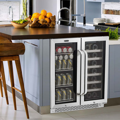 Whynter BWB-3388FDS/BWB-3388FDSa 30″ Built-In French Door Dual Zone 33 Bottle Wine Refrigerator 88 Can Beverage Center - product image 2