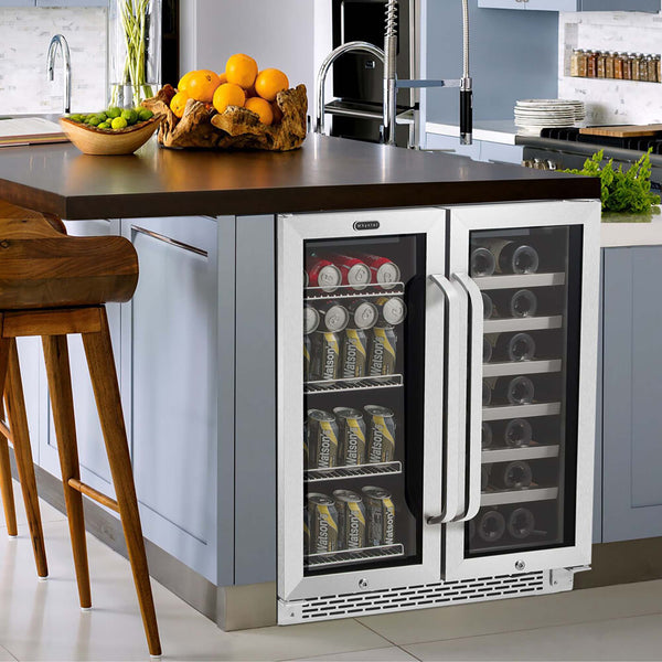 Whynter BWB-3388FDS/BWB-3388FDSa 30″ Built-In French Door Dual Zone 33 Bottle Wine Refrigerator 88 Can Beverage Center