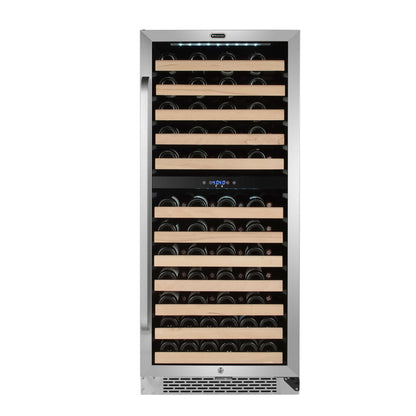 Whynter BWR-0922DZ/BWR-0922DZa 24" 92 Bottle Built-in Large Capacity Stainless Steel Dual Zone Compressor Wine Refrigerator with Display Rack and LED display - front view