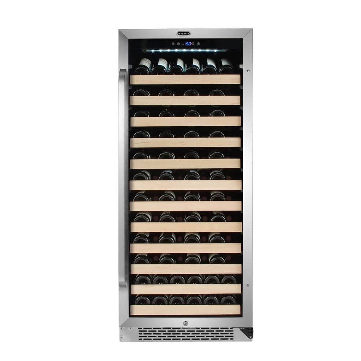 Whynter BWR-1002SD/BWR-1002SDa 24" 100 Bottle Large Capacity Built-in Stainless Steel Compressor Wine Refrigerator with Display Rack and LED display - front view