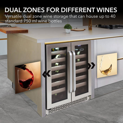 Whynter BWR-401DS Elite 40 Bottle Seamless Stainless Steel Door Dual Zone Built-in Wine Refrigerator - product image 3