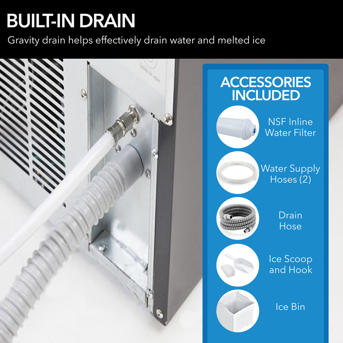 Whynter UIM-502SS 15" Built-In Ice Maker 80lb capacity Clear Ice Cube with NSF Inline Water Filter - product image 3