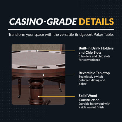 Hathaway Bridgeport 48-in Poker Table and Dining Top with 4 Arm Chairs - Walnut Finish